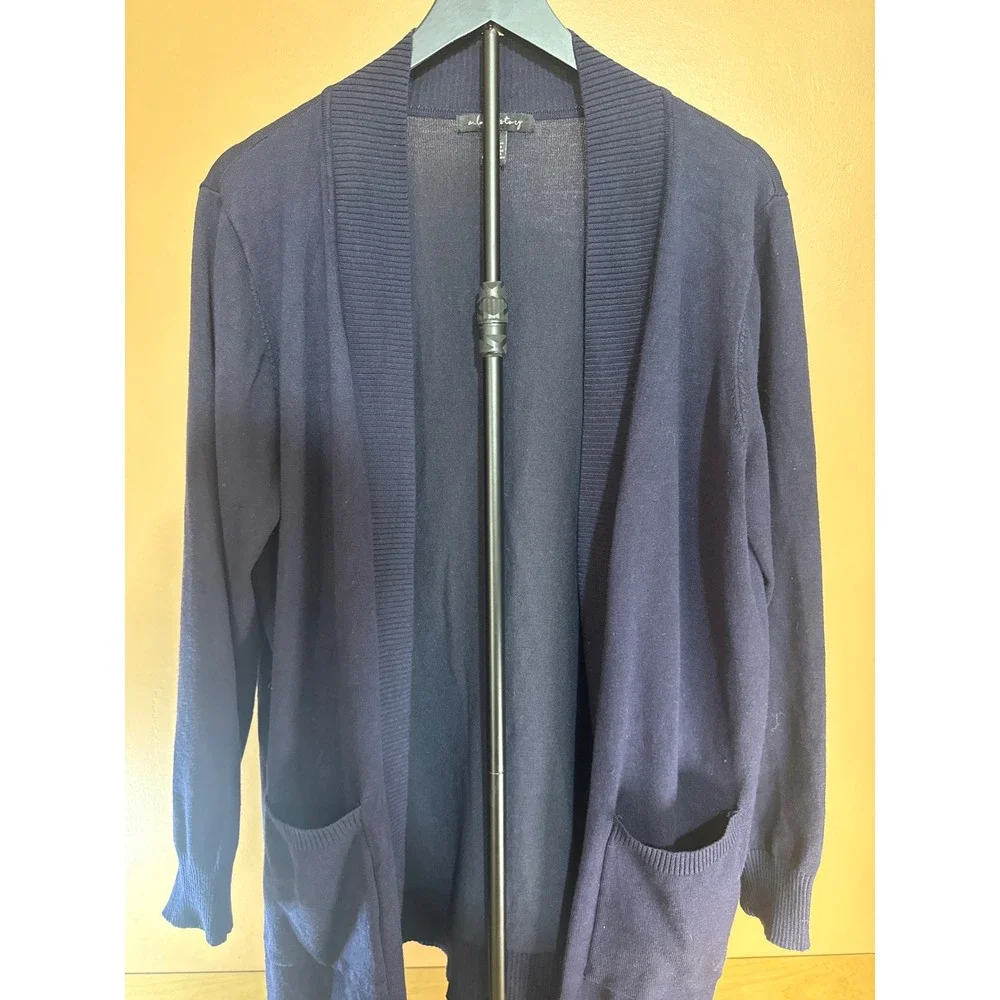 A Love Story Navy Blue Open‎ Front Cardigan Sweater Plus Size 2X Ribbed Trim